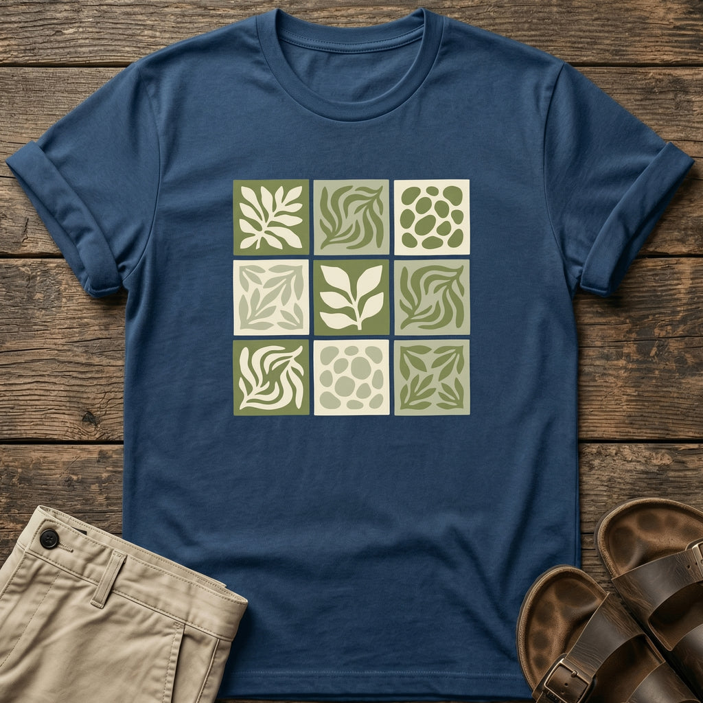 Green Nature Squares Print T-Shirt