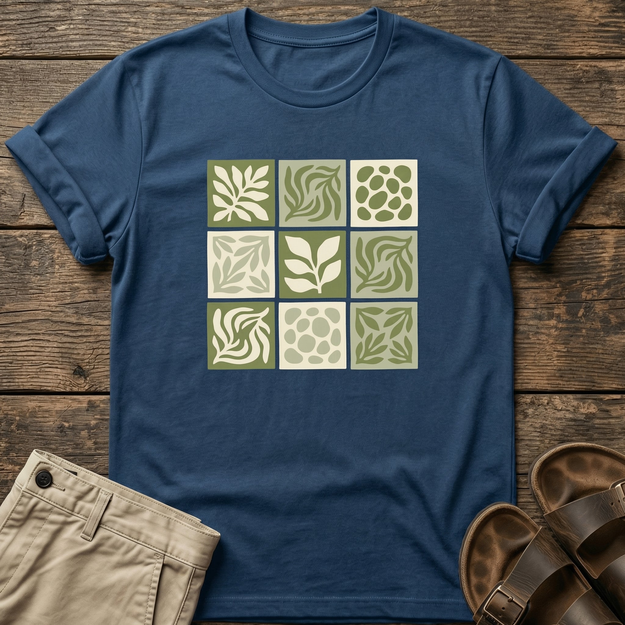 Green Nature Squares Print T-Shirt