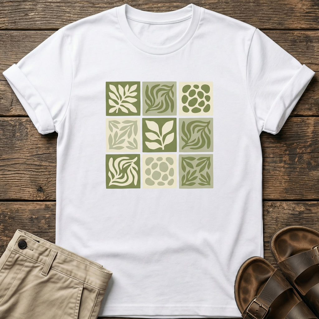Green Nature Squares Print T-Shirt