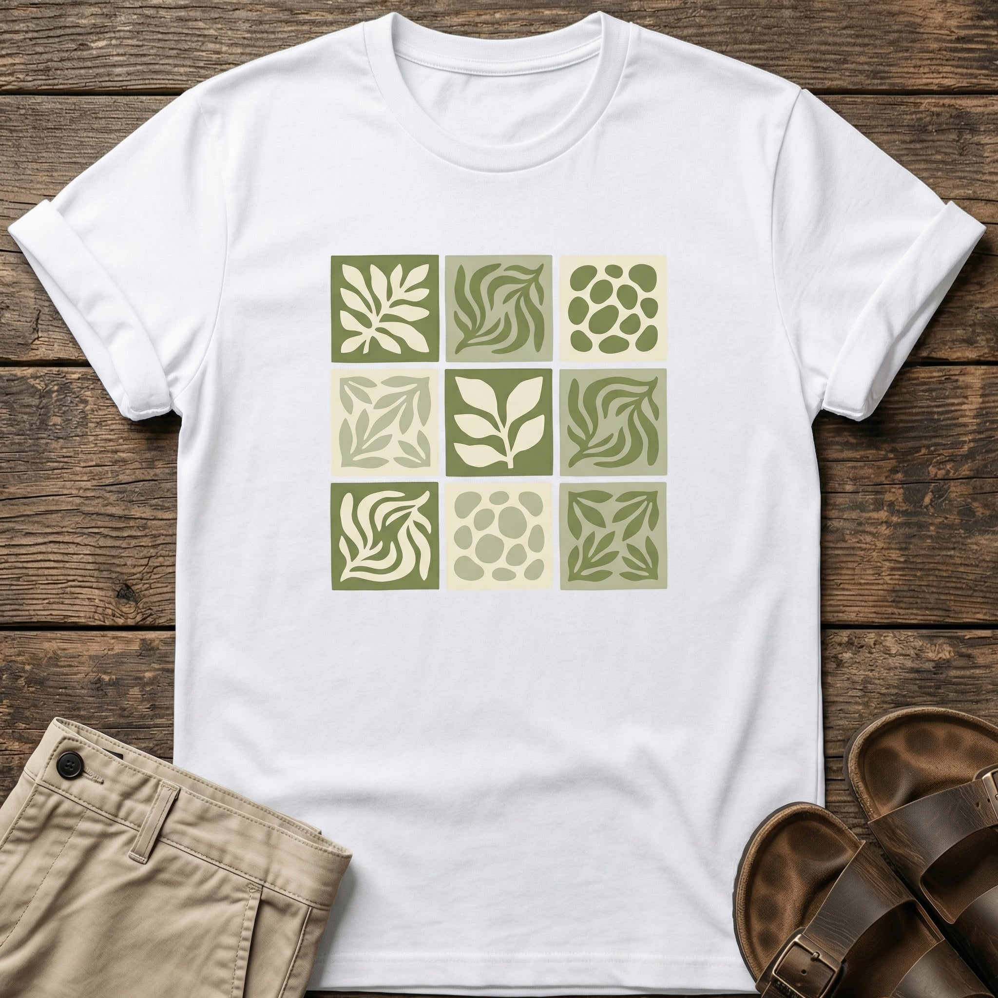 Green Nature Squares Print T-Shirt