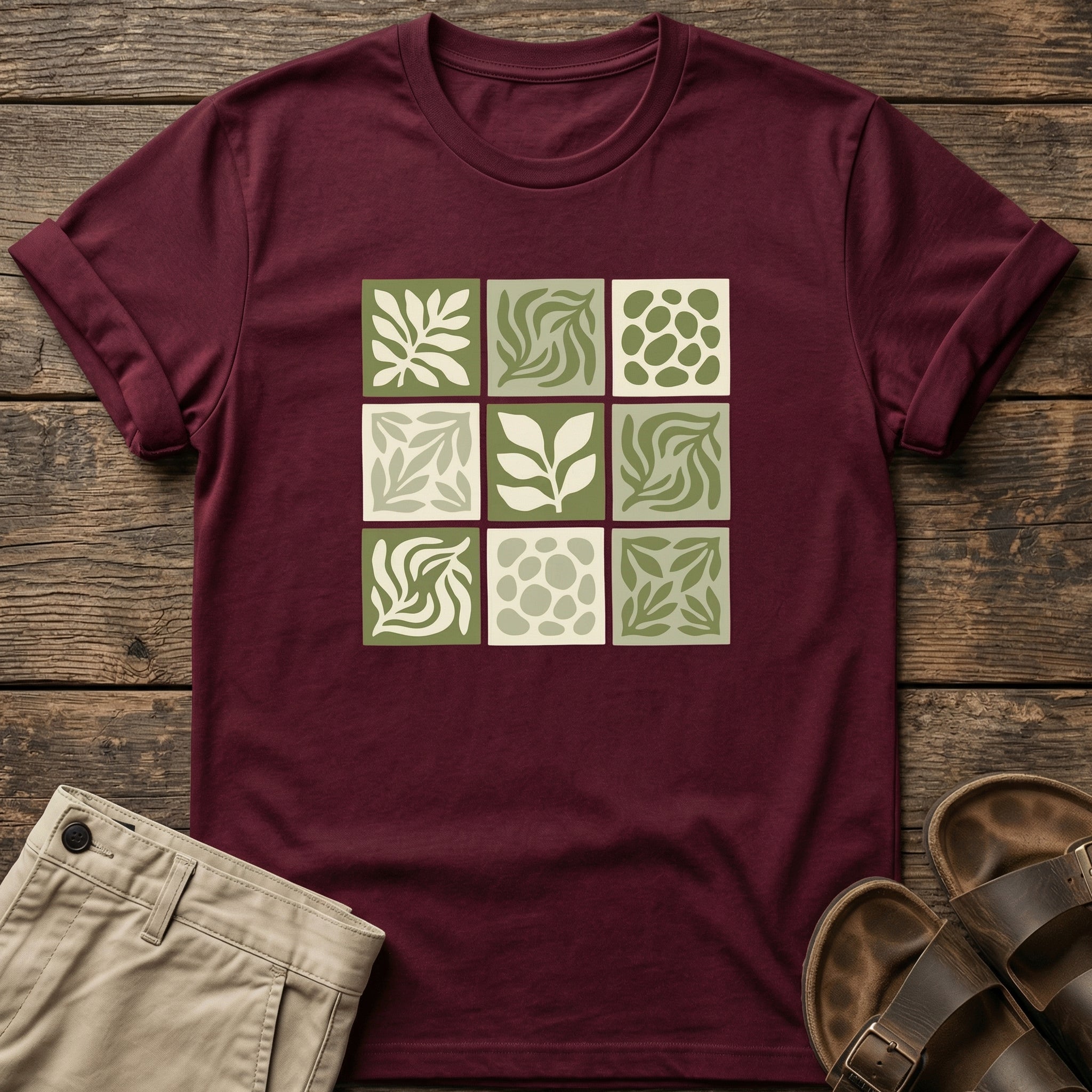 Green Nature Squares Print T-Shirt
