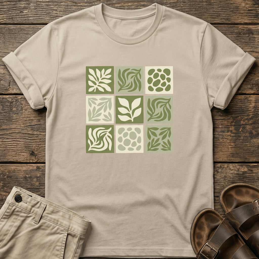 Green Nature Squares Print T-Shirt