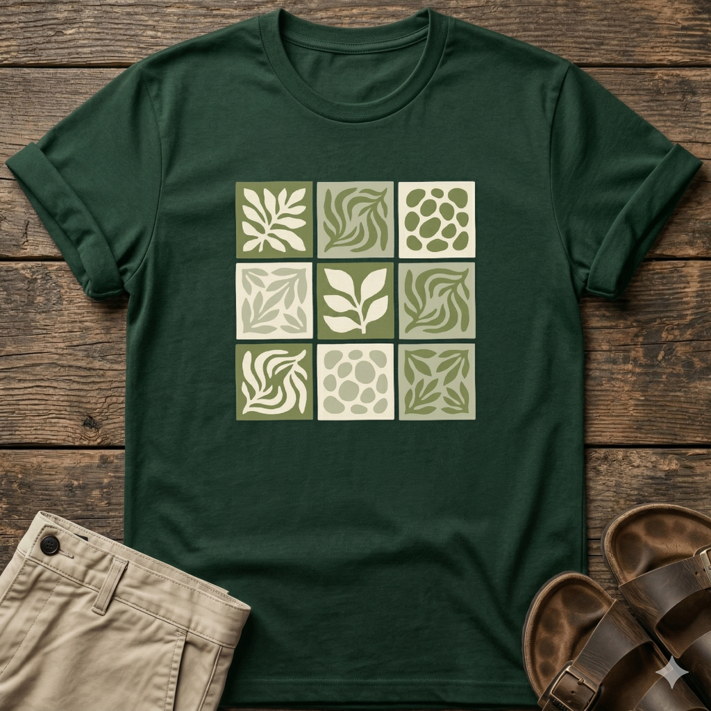 Green Nature Squares Print T-Shirt