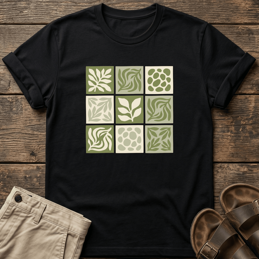 Green Nature Squares Print T-Shirt