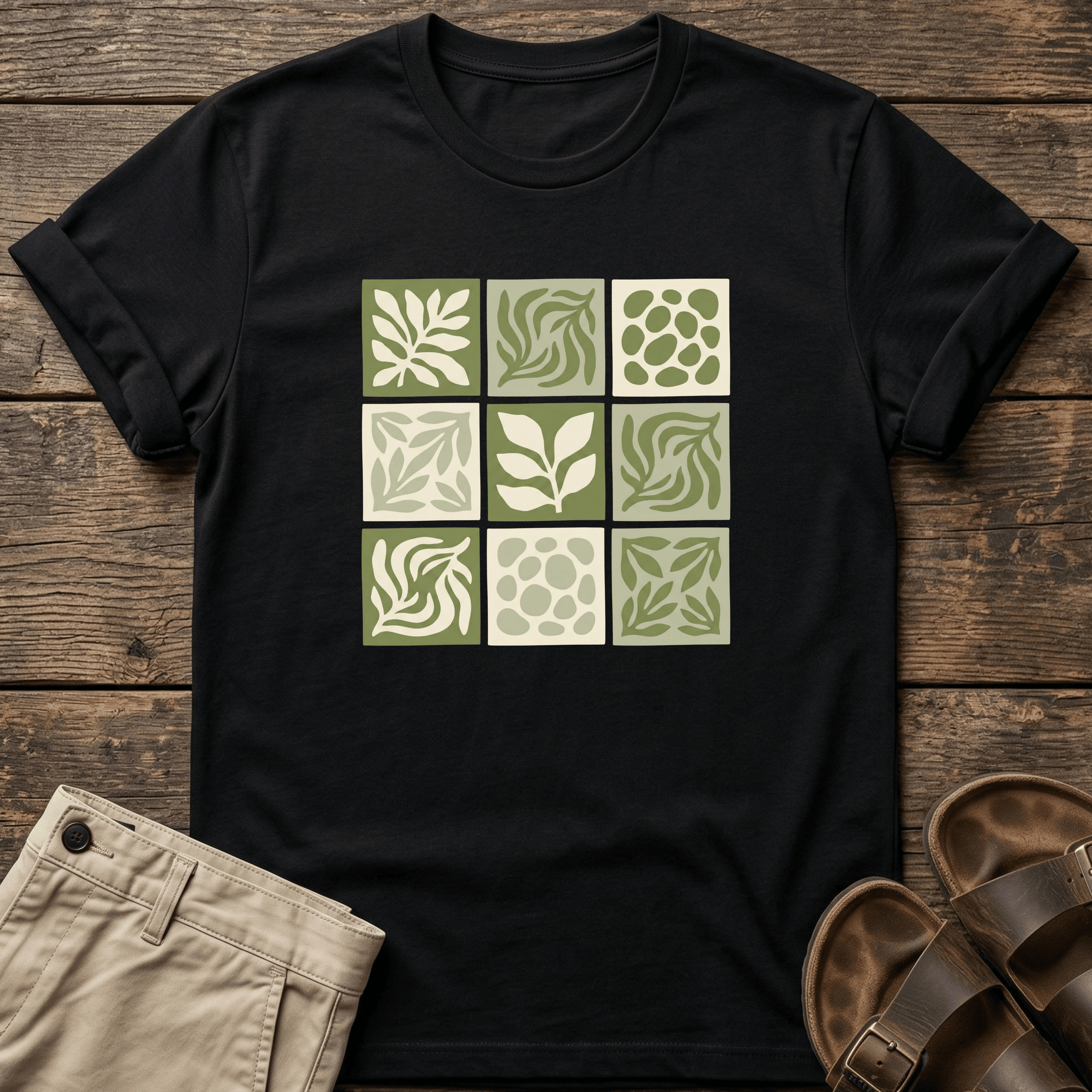 Green Nature Squares Print T-Shirt