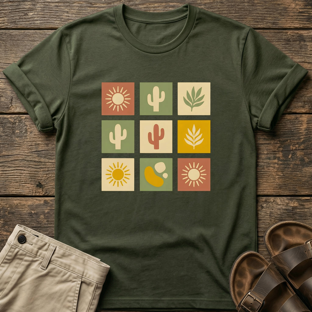 Retro Cactus & Sun Grid T-Shirt