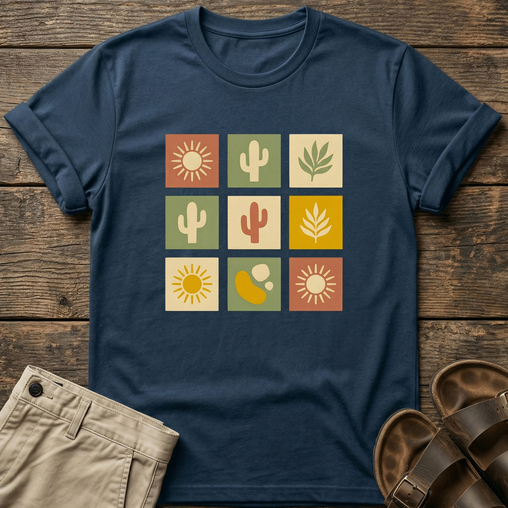 Retro Cactus & Sun Grid T-Shirt