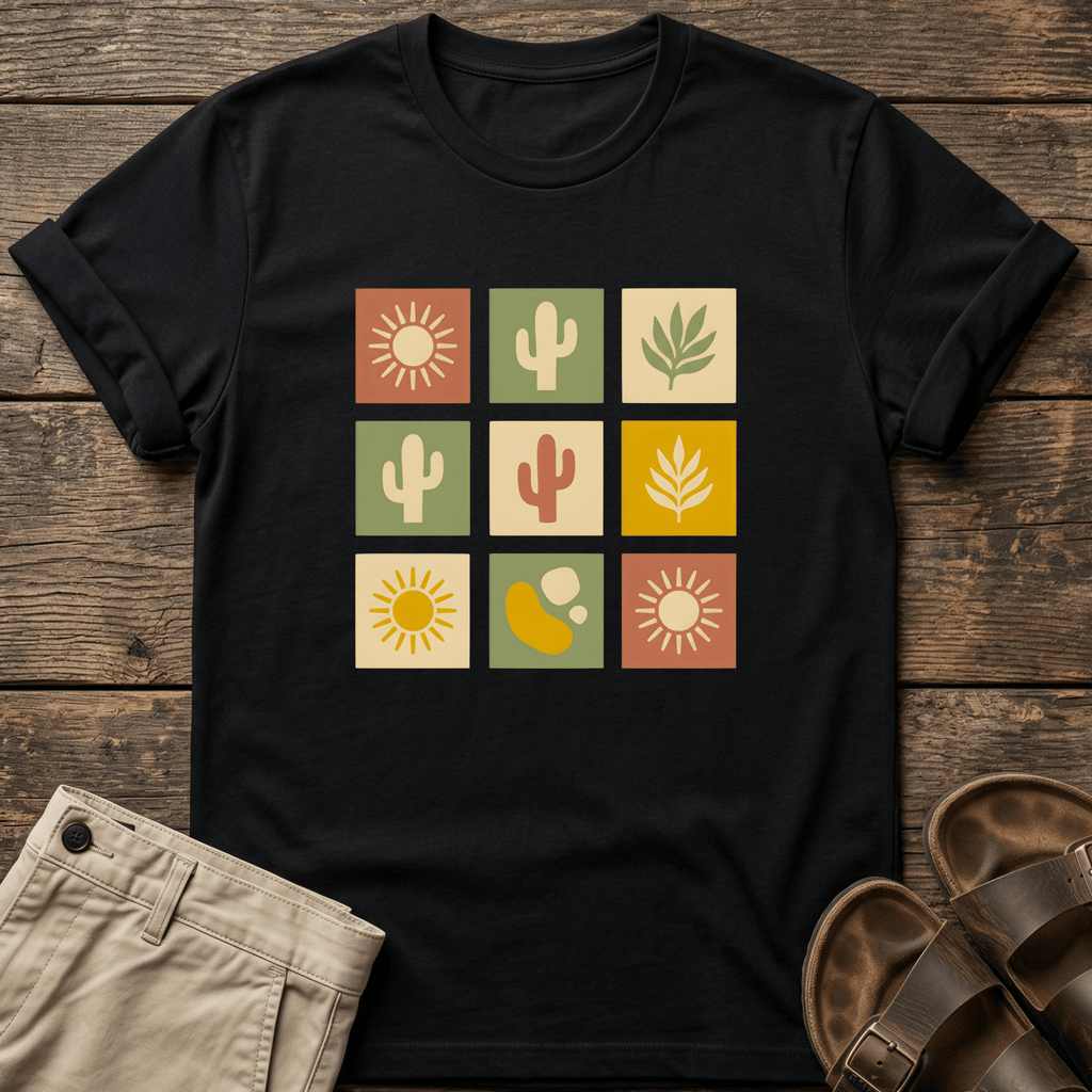 Retro Cactus & Sun Grid T-Shirt