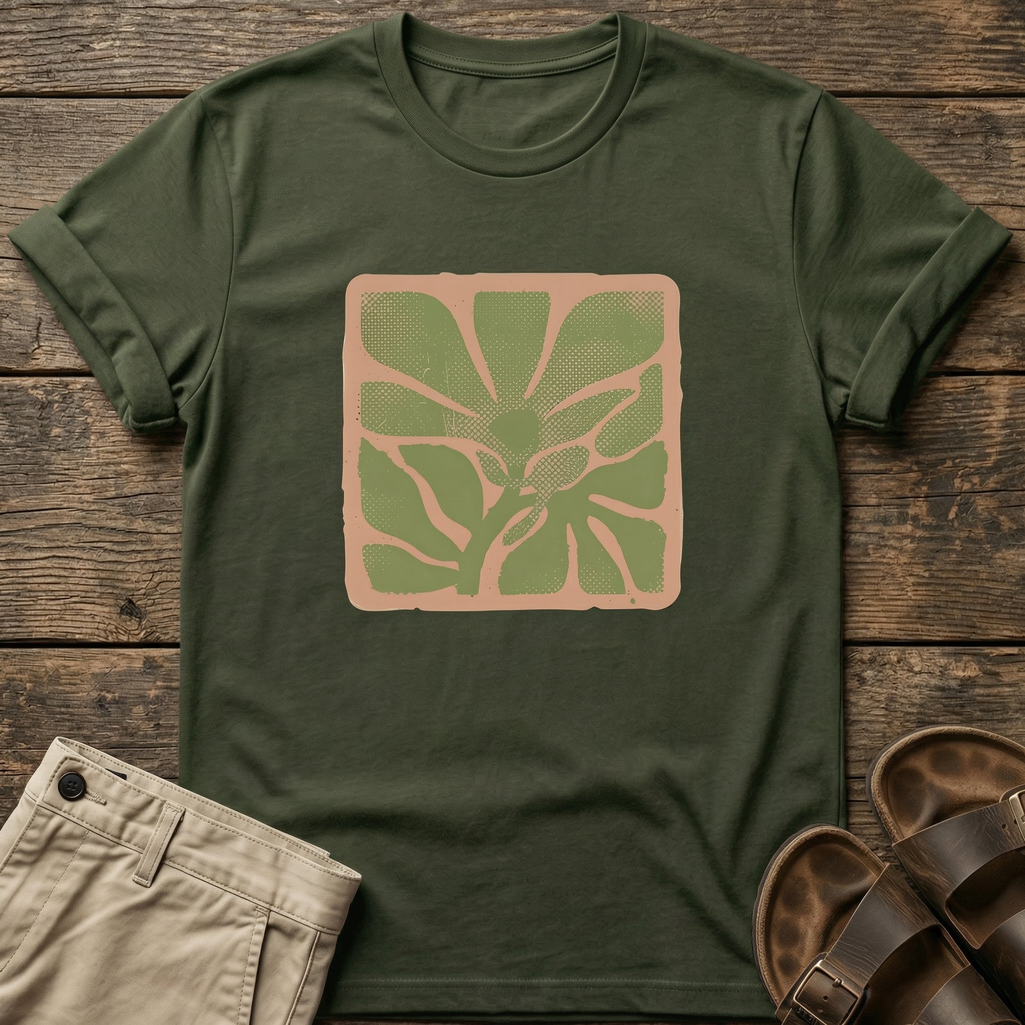 Earthy Green Floral Graphic T-Shirt