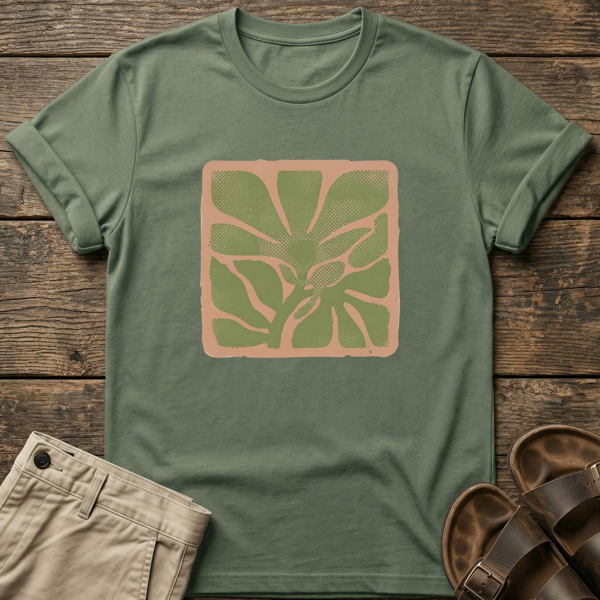 Earthy Green Floral Graphic T-Shirt