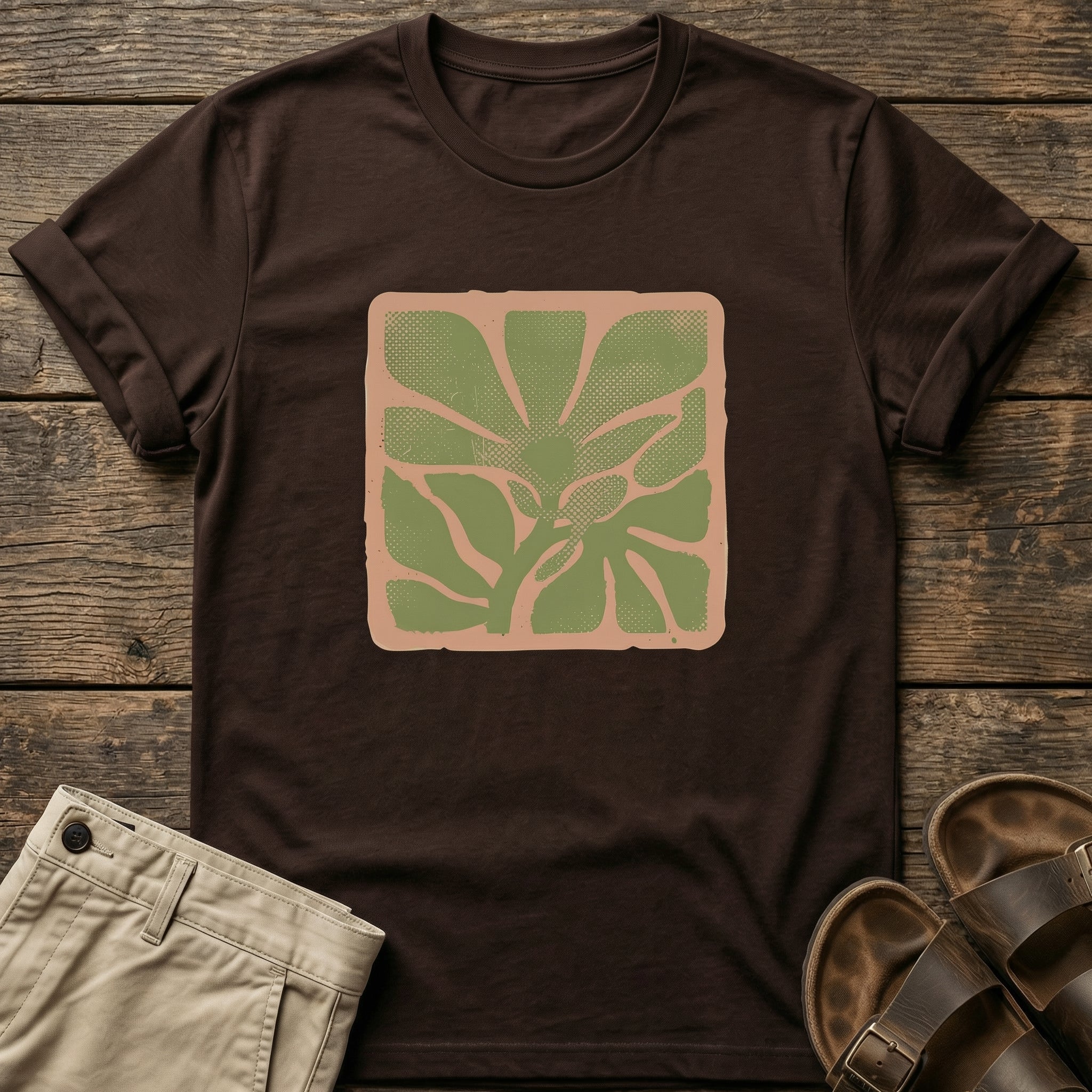 Earthy Green Floral Graphic T-Shirt