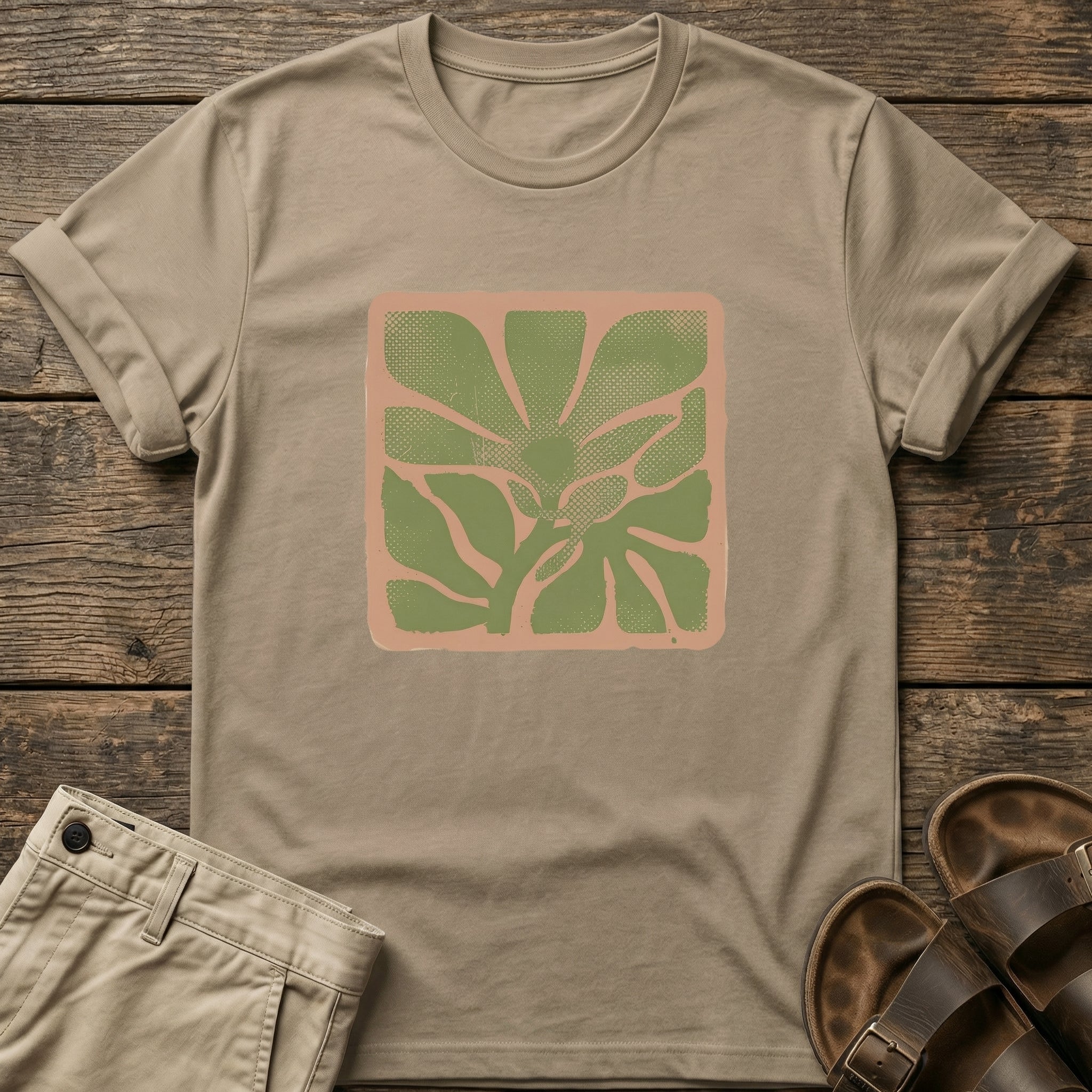 Earthy Green Floral Graphic T-Shirt