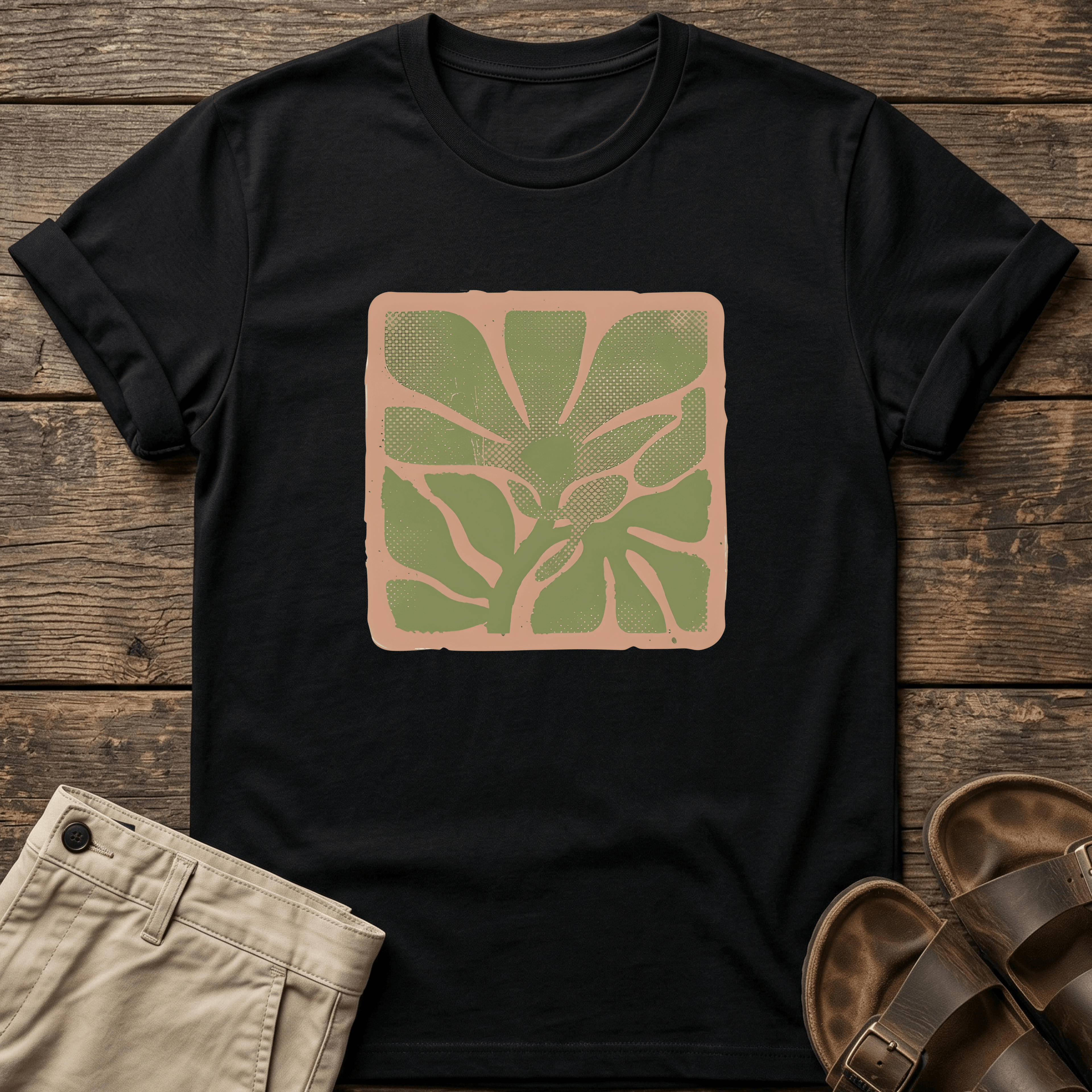 Earthy Green Floral Graphic T-Shirt