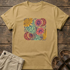 Botanical Retro Sun & Moon Flower T-Shirt