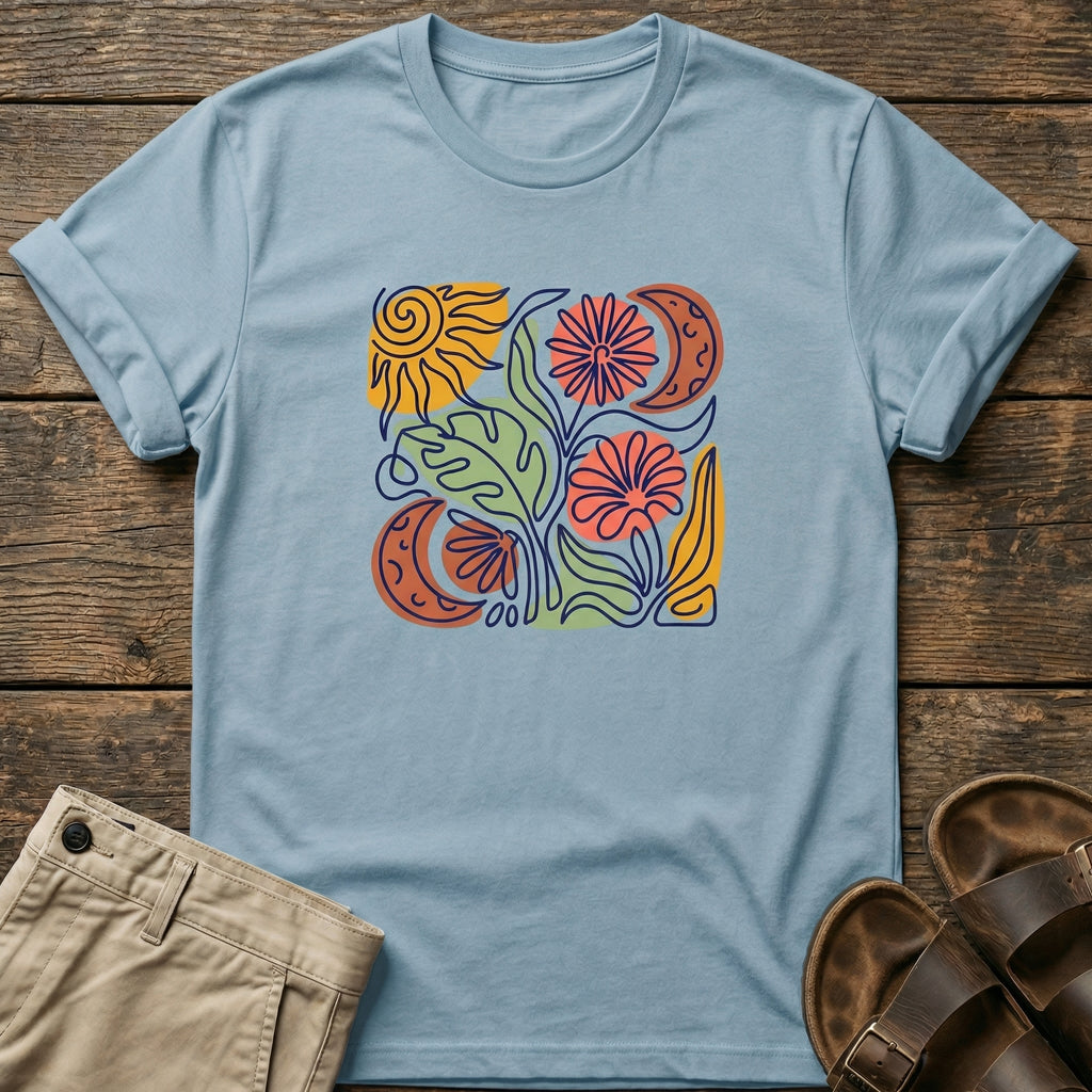 Botanical Retro Sun & Moon Flower T-Shirt