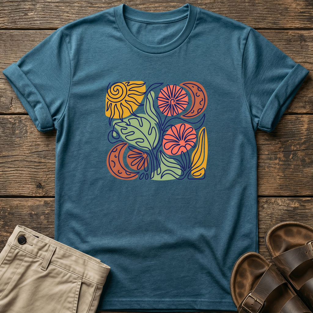 Botanical Retro Sun & Moon Flower T-Shirt