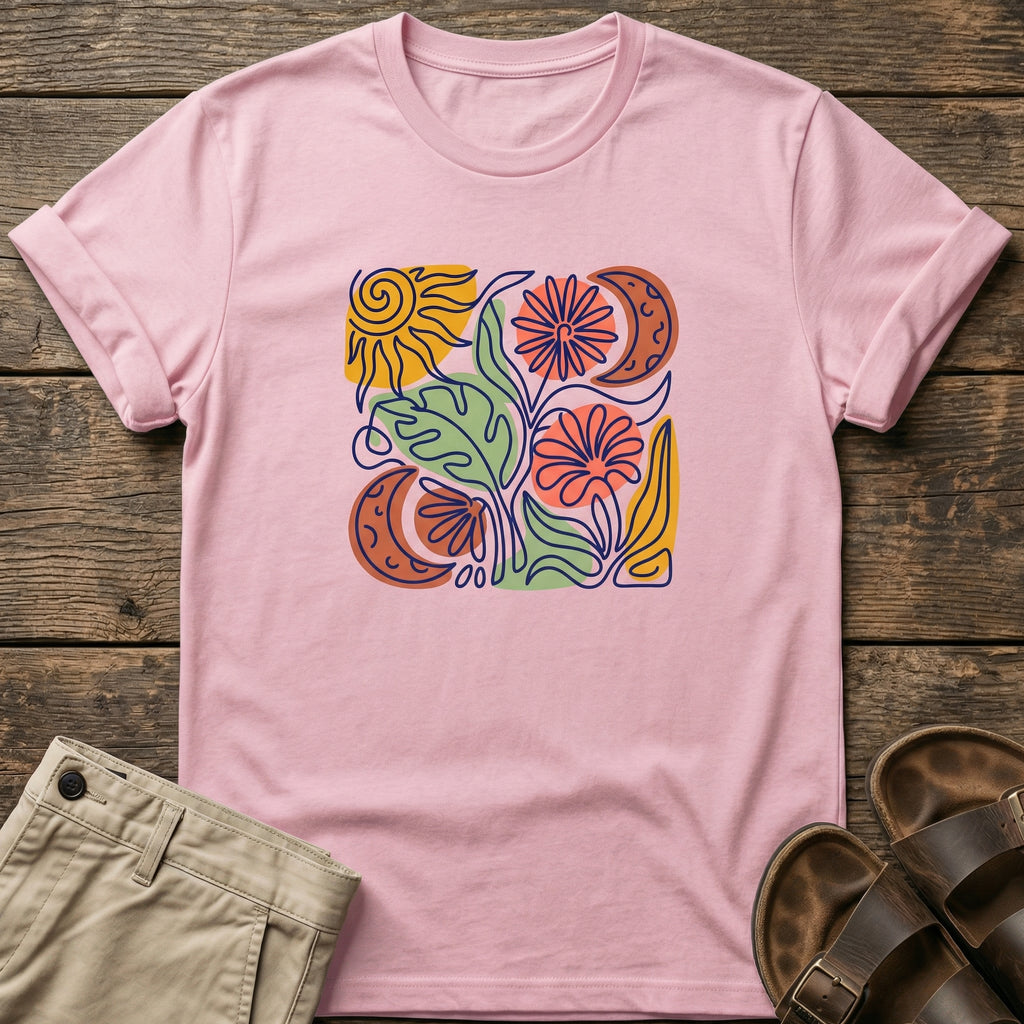 Botanical Retro Sun & Moon Flower T-Shirt