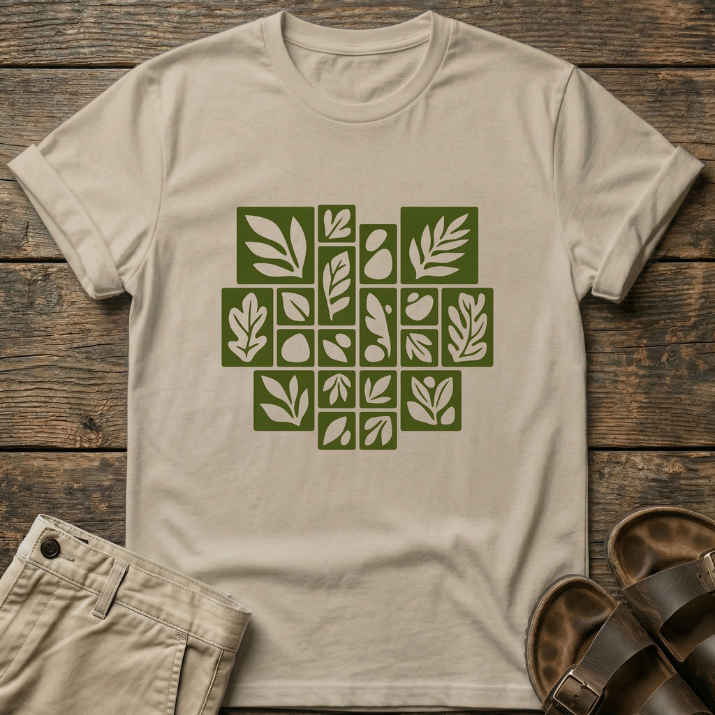 Olive Leaf Grid Graphic T-Shirt