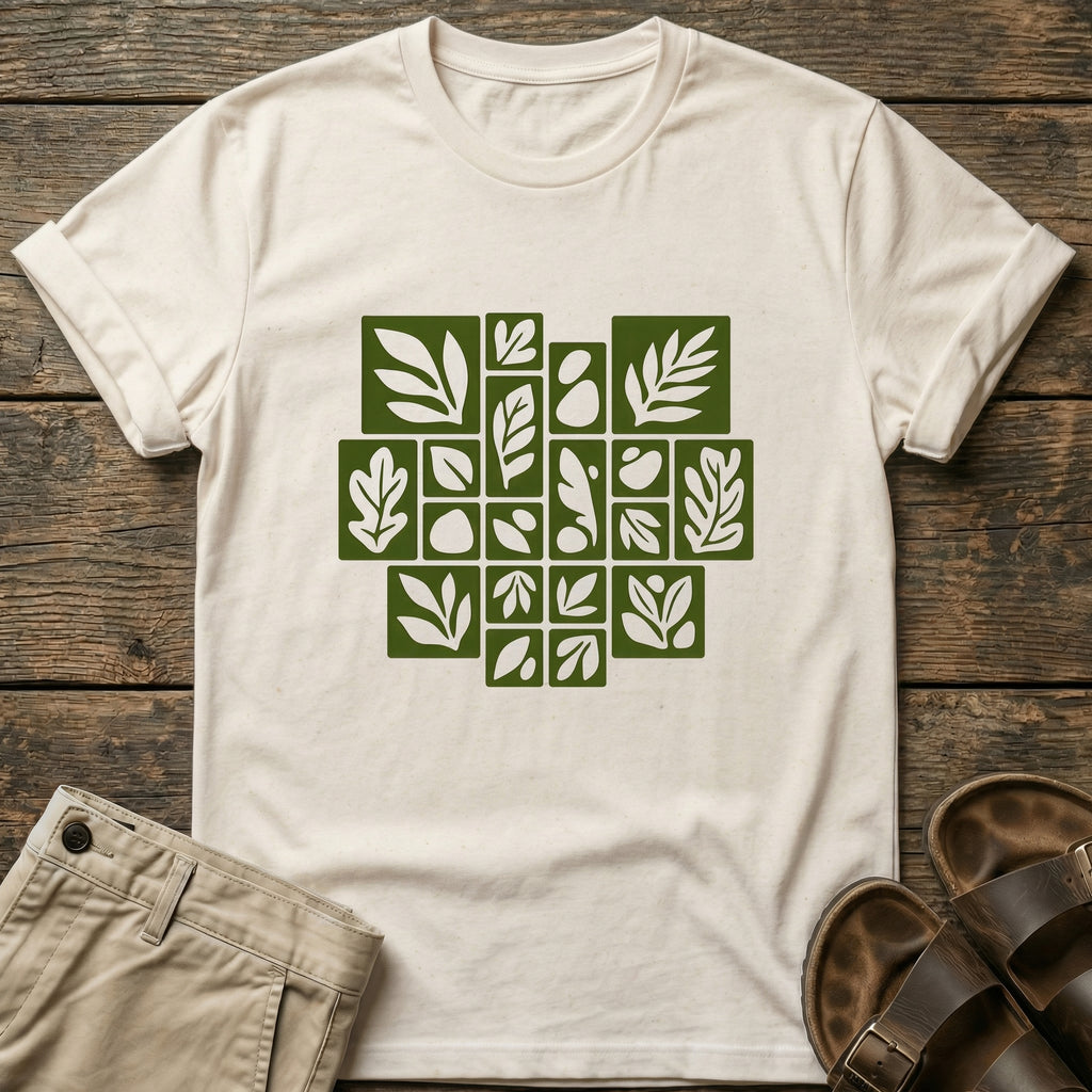 Olive Leaf Grid Graphic T-Shirt
