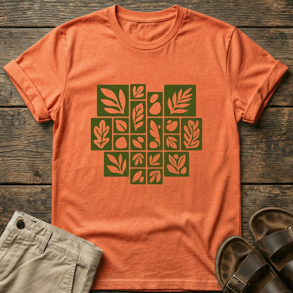 Olive Leaf Grid Graphic T-Shirt