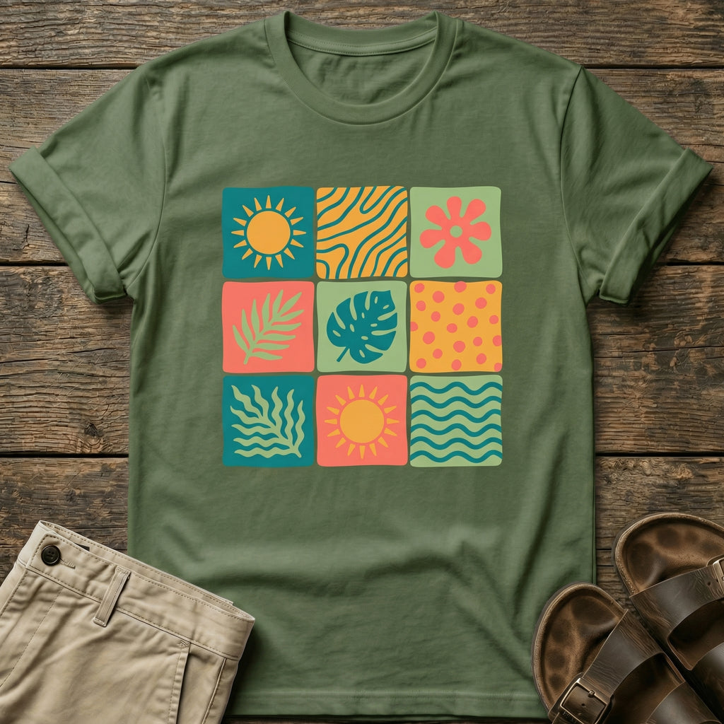 Colorful Retro Tropics Grid Graphic T-Shirt