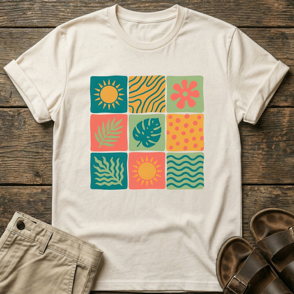 Colorful Retro Tropics Grid Graphic T-Shirt