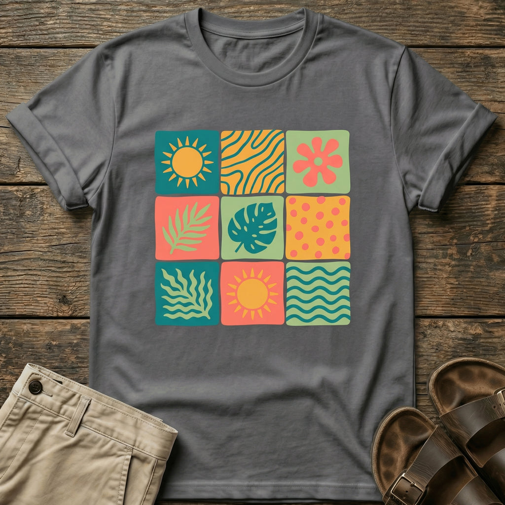 Colorful Retro Tropics Grid Graphic T-Shirt