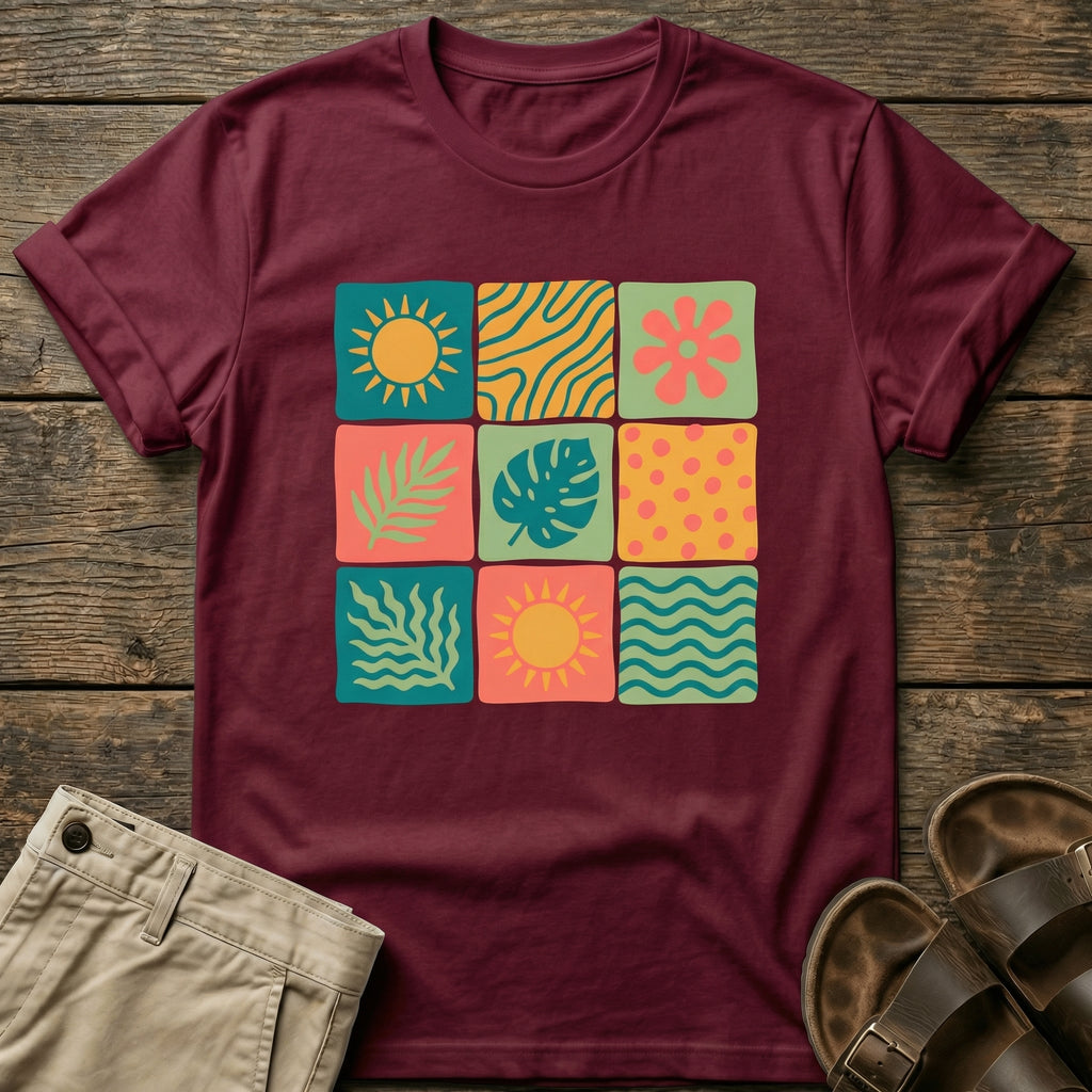 Colorful Retro Tropics Grid Graphic T-Shirt
