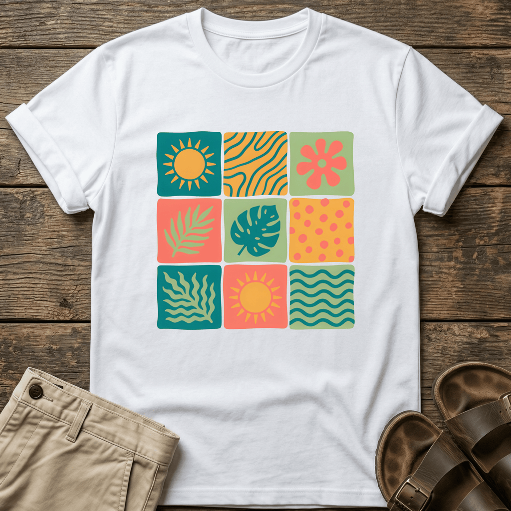 Colorful Retro Tropics Grid Graphic T-Shirt
