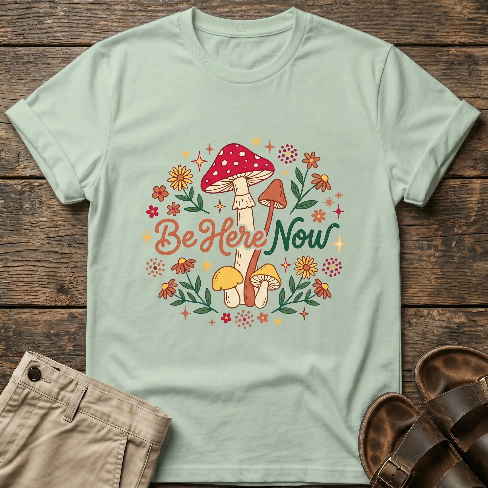 “Be Here Now” Mushroom T-Shirt