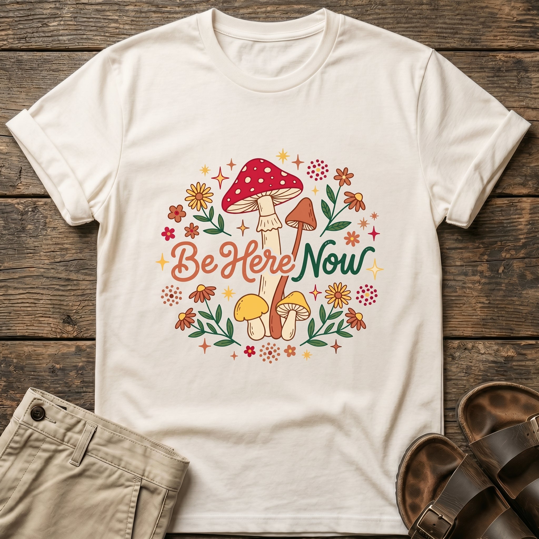 “Be Here Now” Mushroom T-Shirt