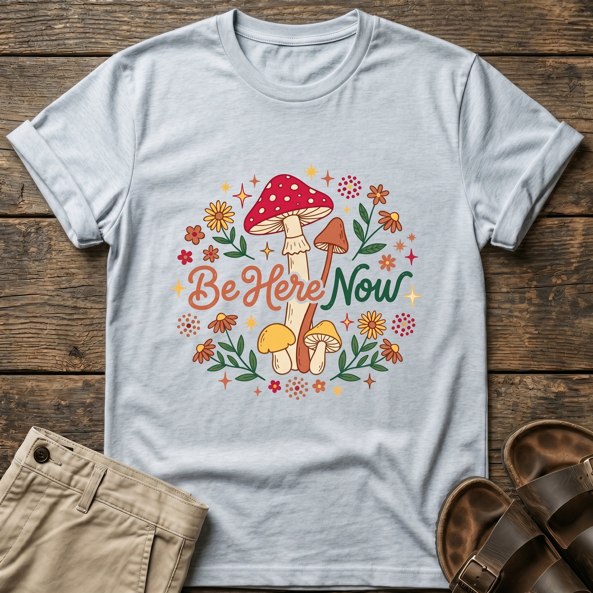 “Be Here Now” Mushroom T-Shirt