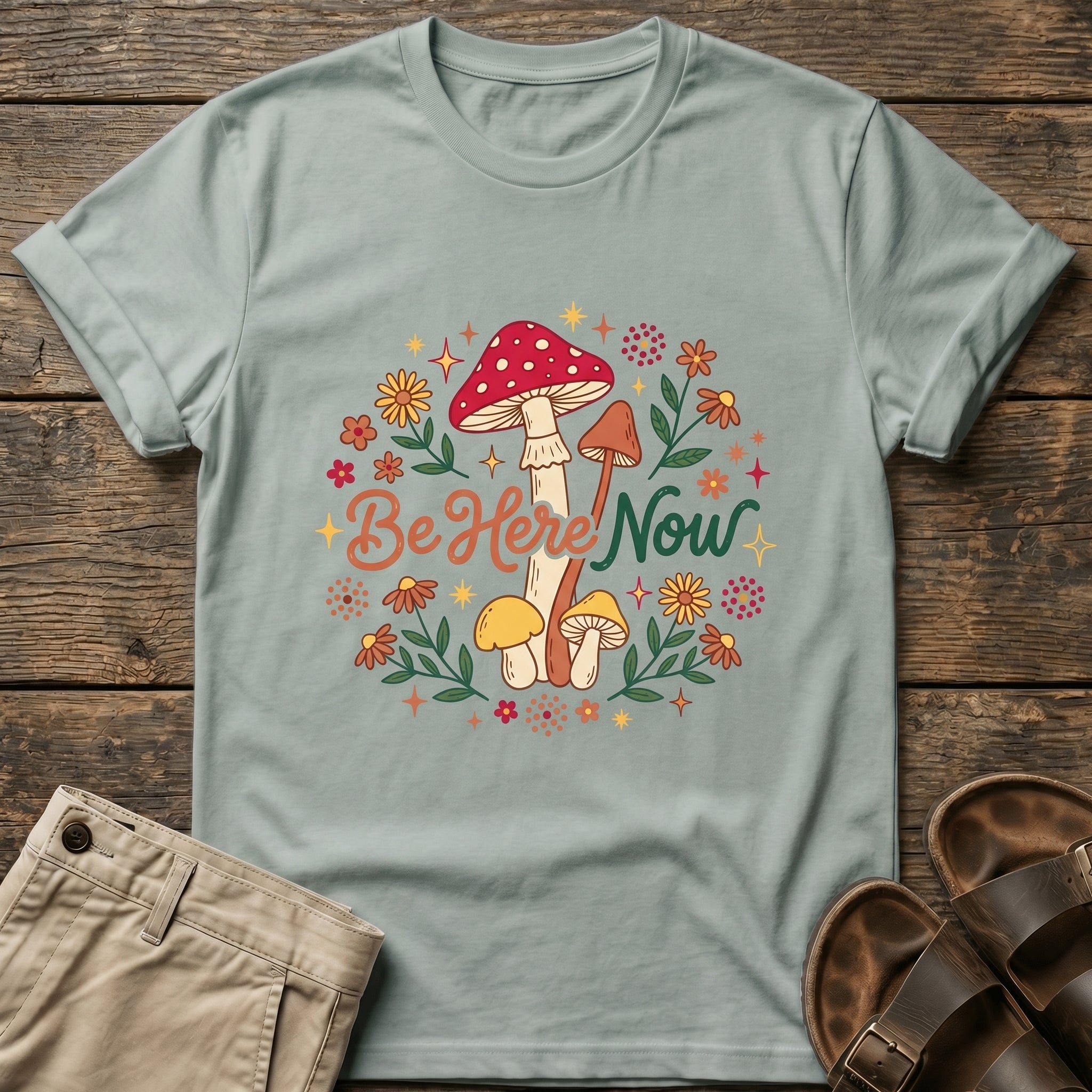 “Be Here Now” Mushroom T-Shirt