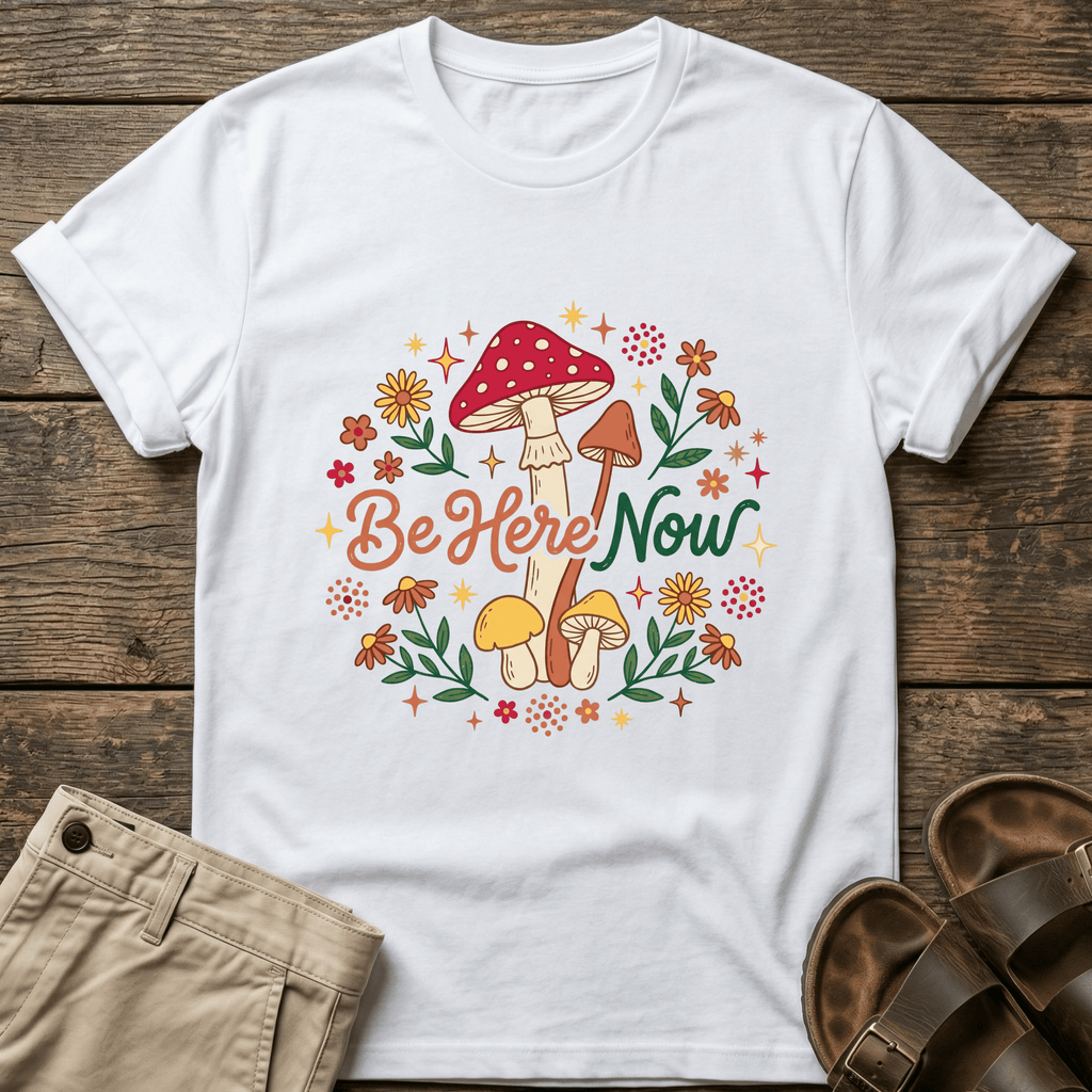 “Be Here Now” Mushroom T-Shirt