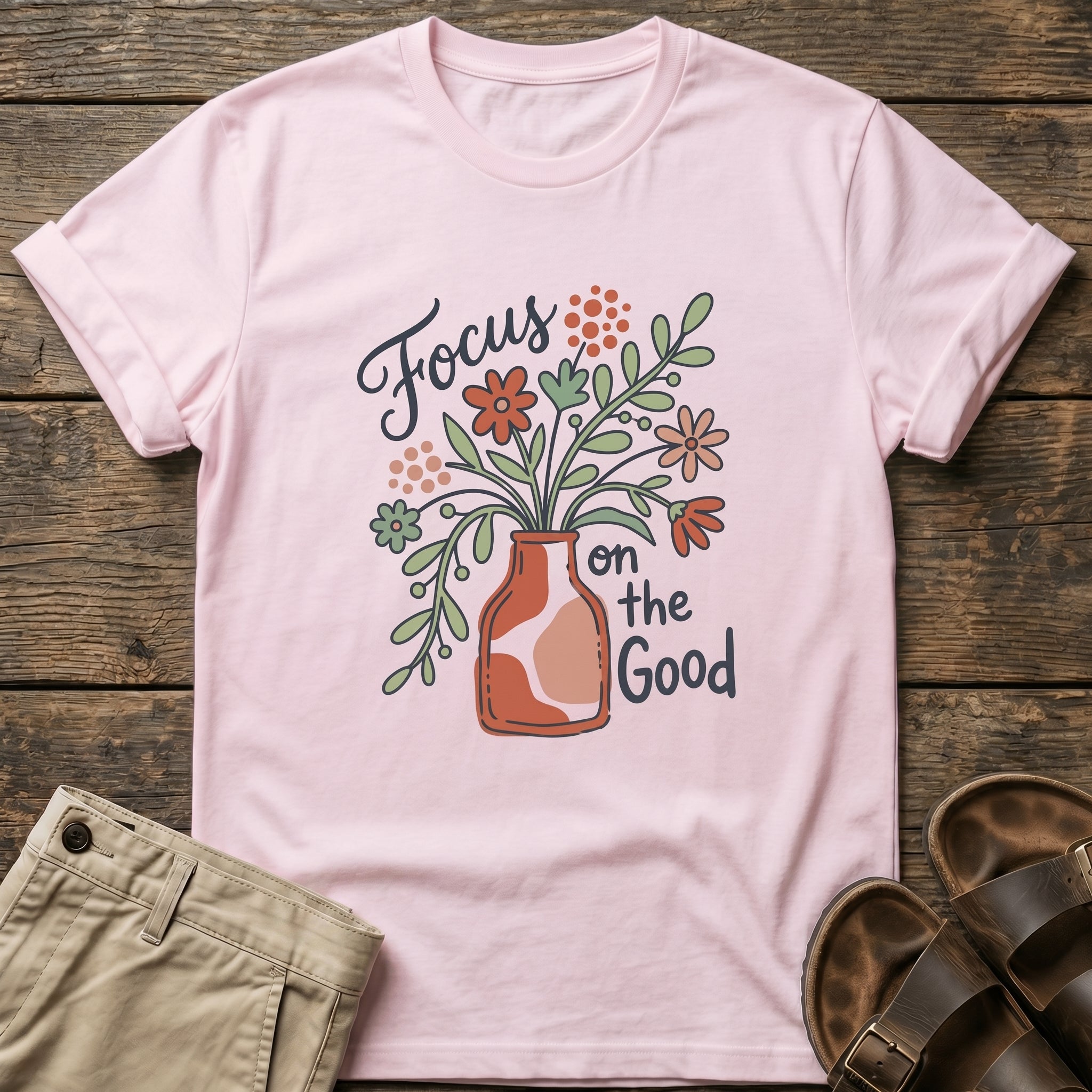 "Focus on the Good" Floral Vase T-Shirt