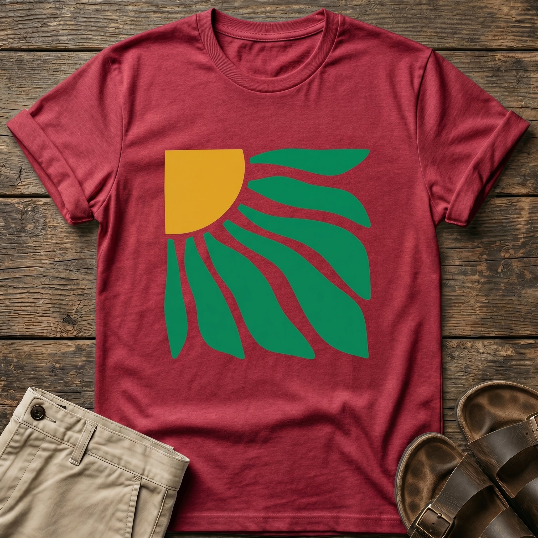 Sunburst Leaf Graphic T-Shirt