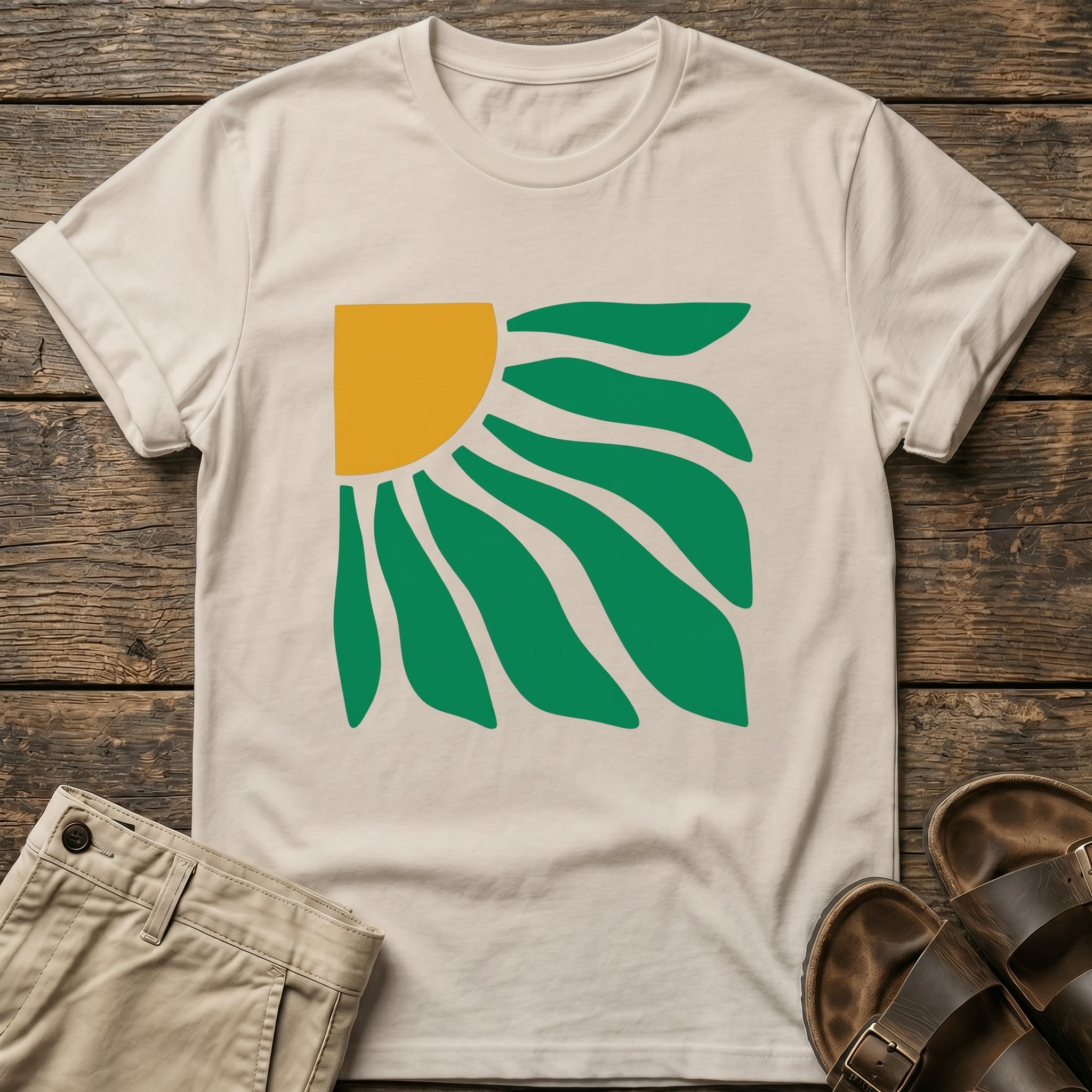 Sunburst Leaf Graphic T-Shirt