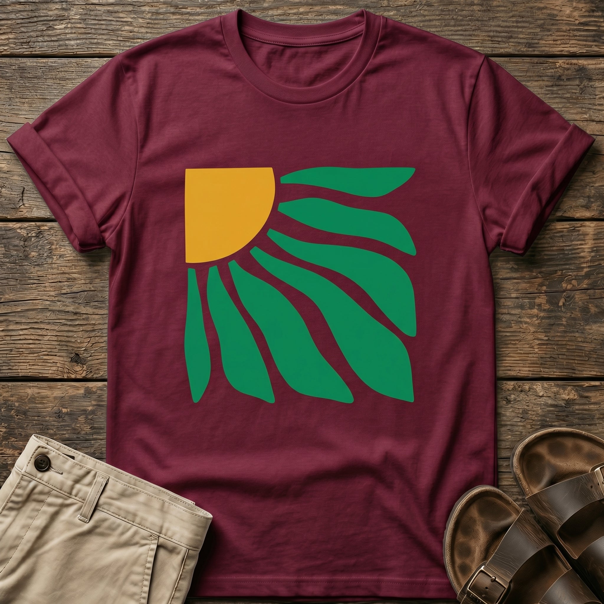 Sunburst Leaf Graphic T-Shirt