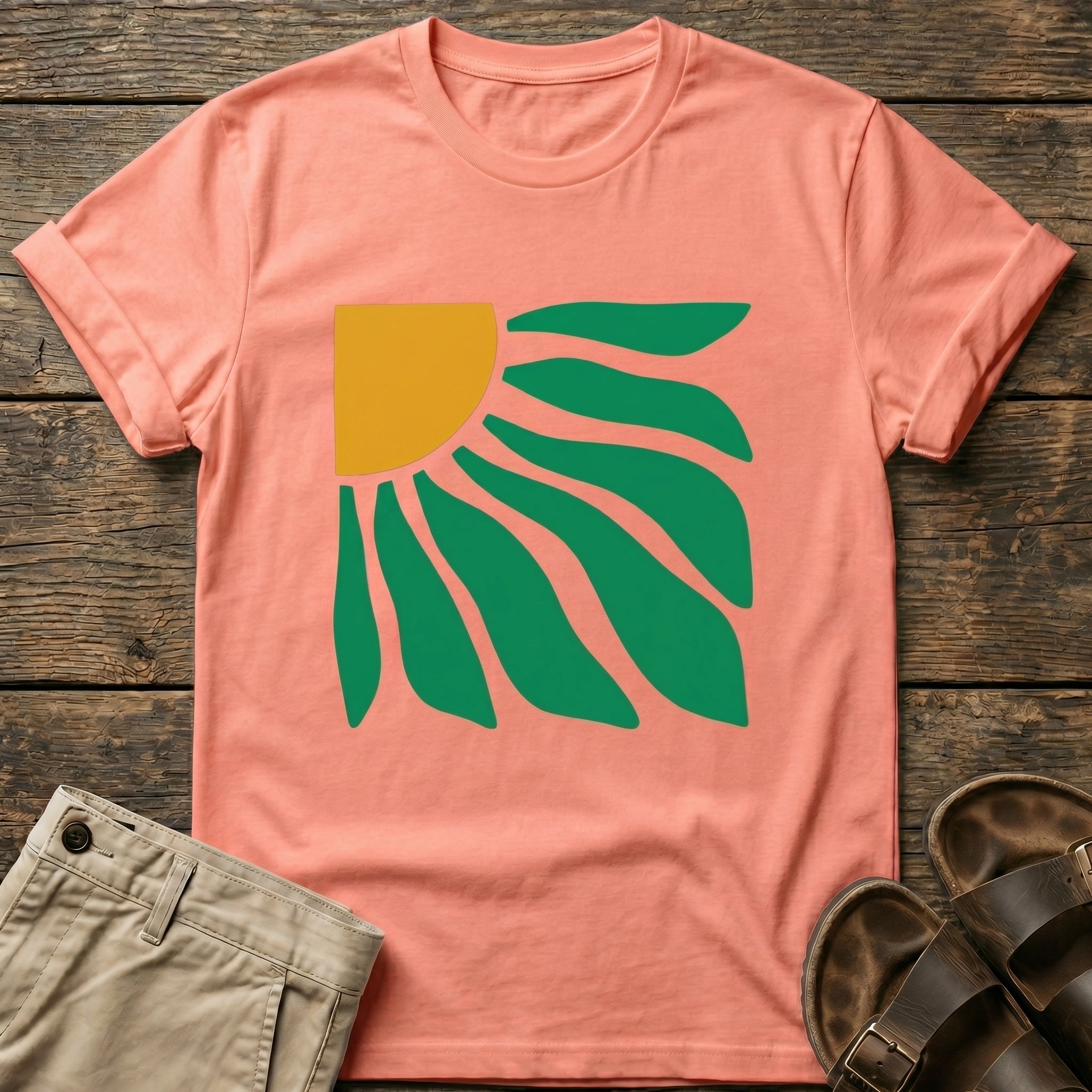 Sunburst Leaf Graphic T-Shirt