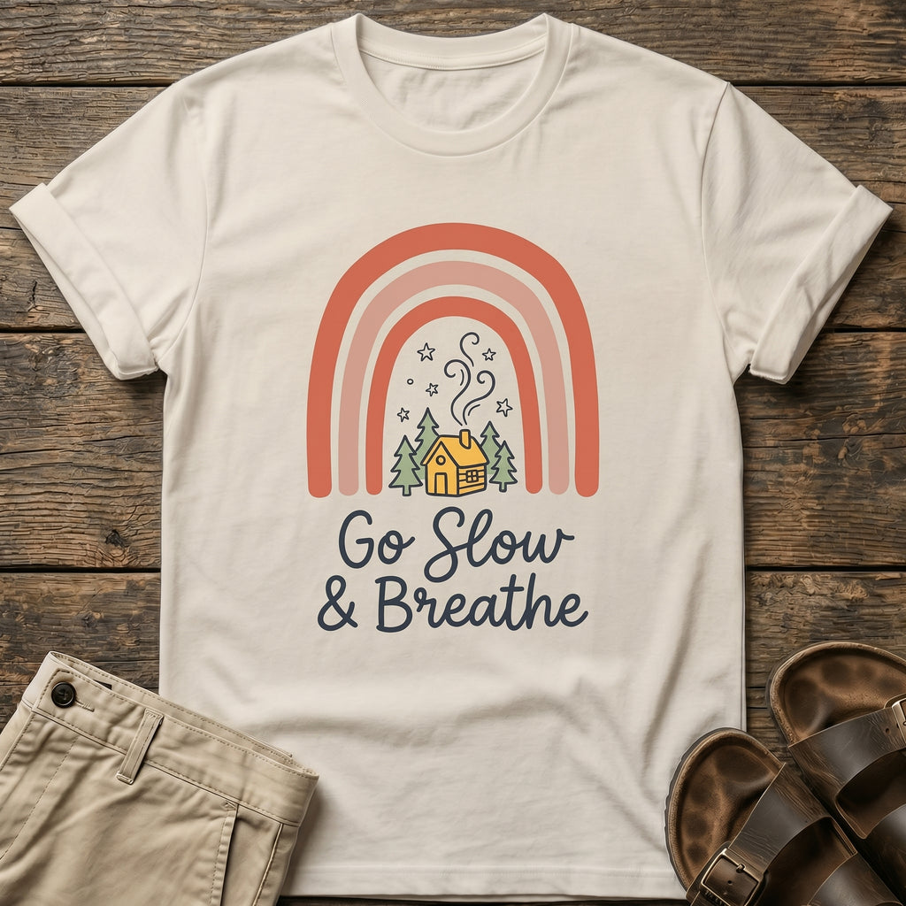 Go Slow & Breathe Cozy Rainbow Cabin  T-Shirt