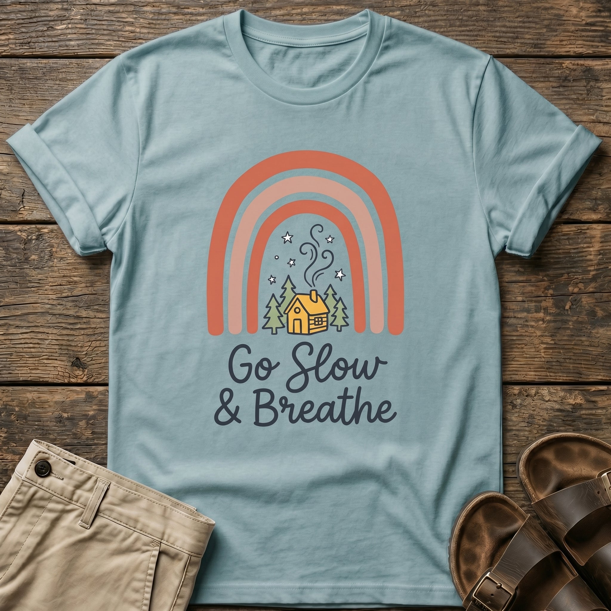Go Slow & Breathe Cozy Rainbow Cabin  T-Shirt