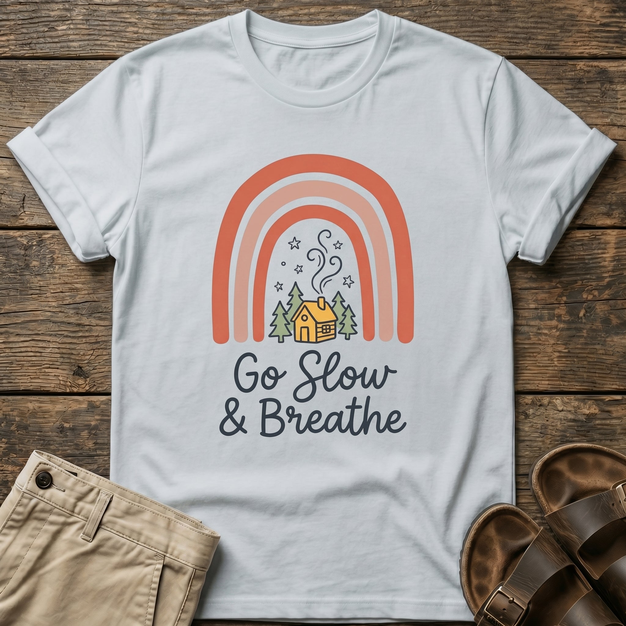Go Slow & Breathe Cozy Rainbow Cabin  T-Shirt
