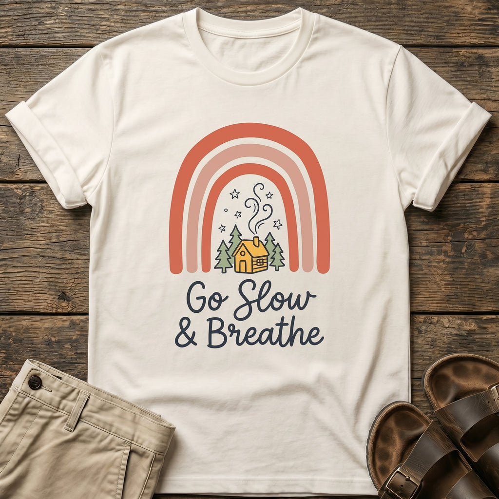 Go Slow & Breathe Cozy Rainbow Cabin  T-Shirt
