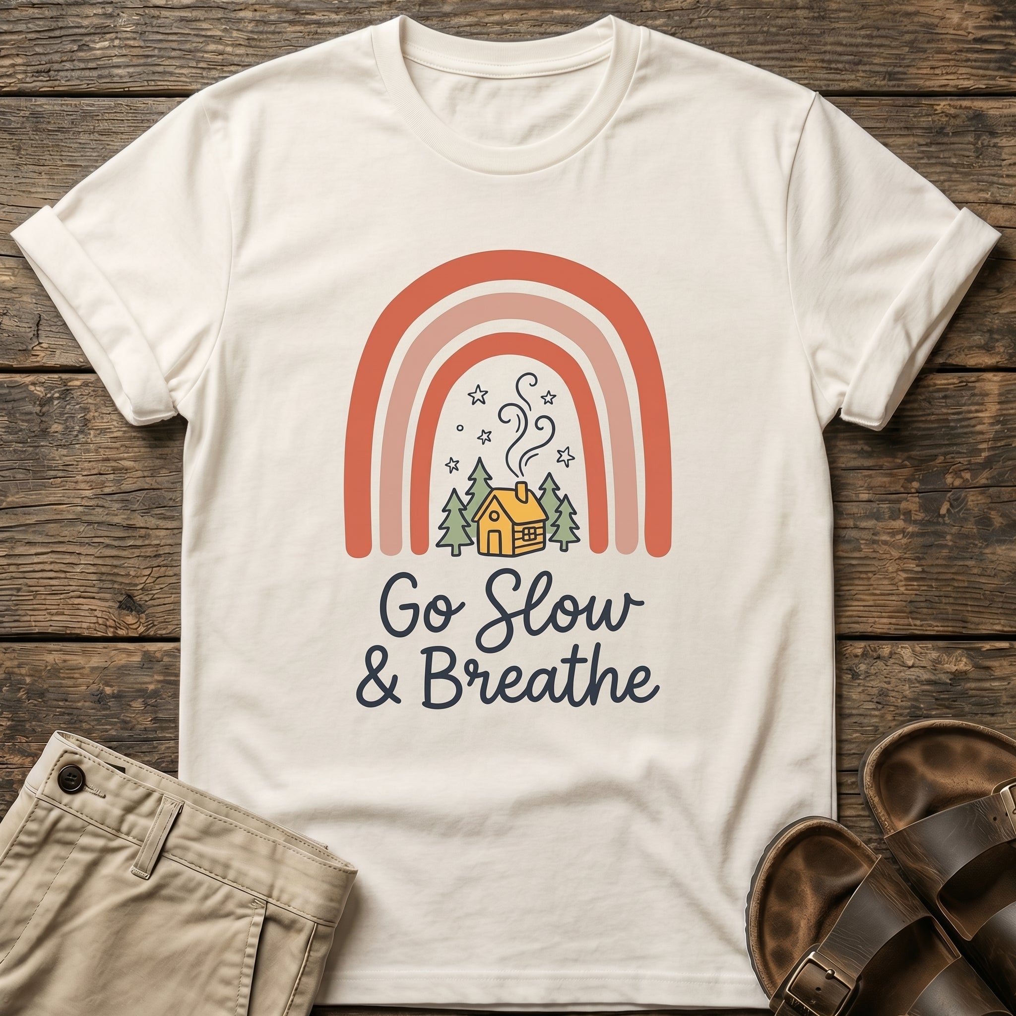 Go Slow & Breathe Cozy Rainbow Cabin  T-Shirt
