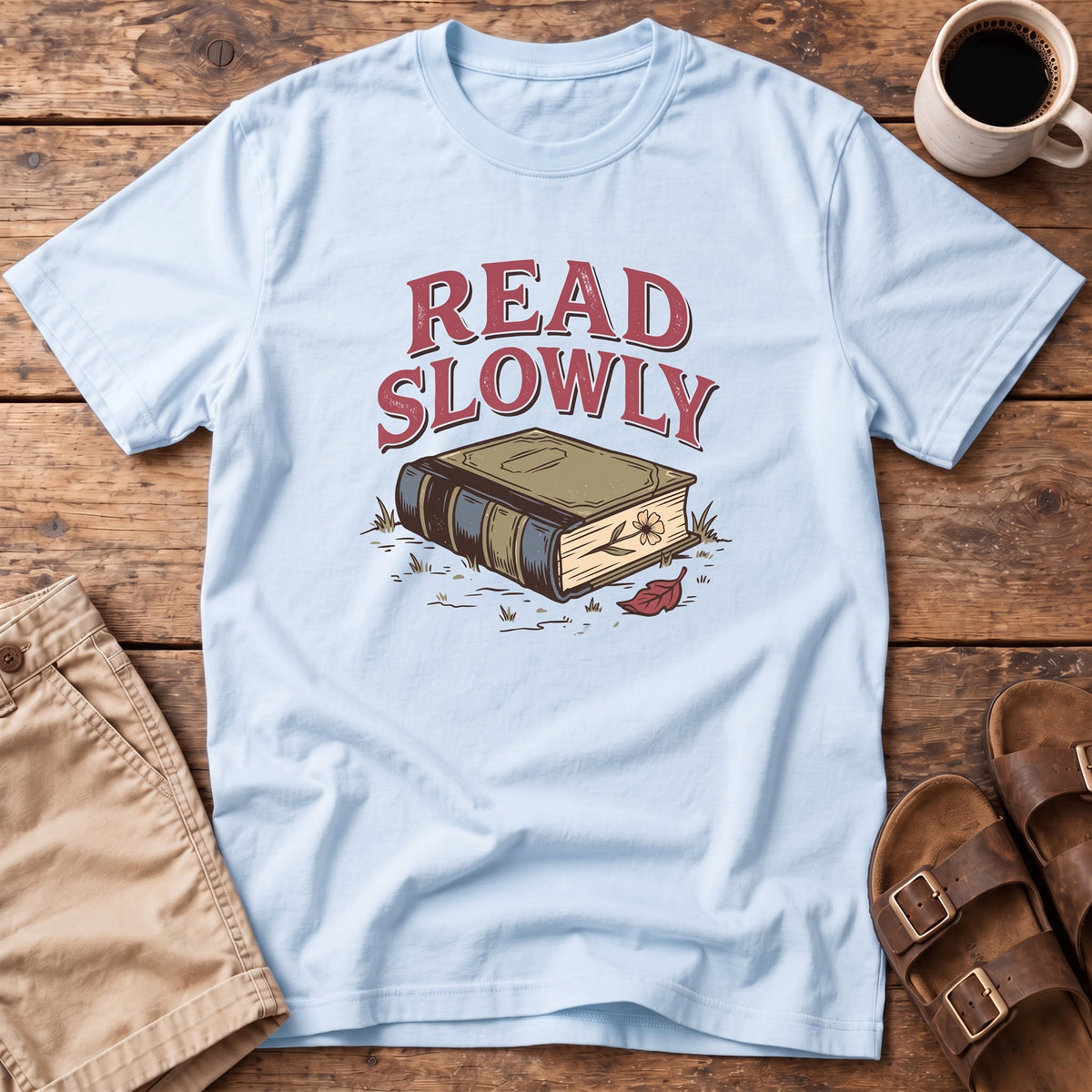 Read Slowly Book T‑Shirt
