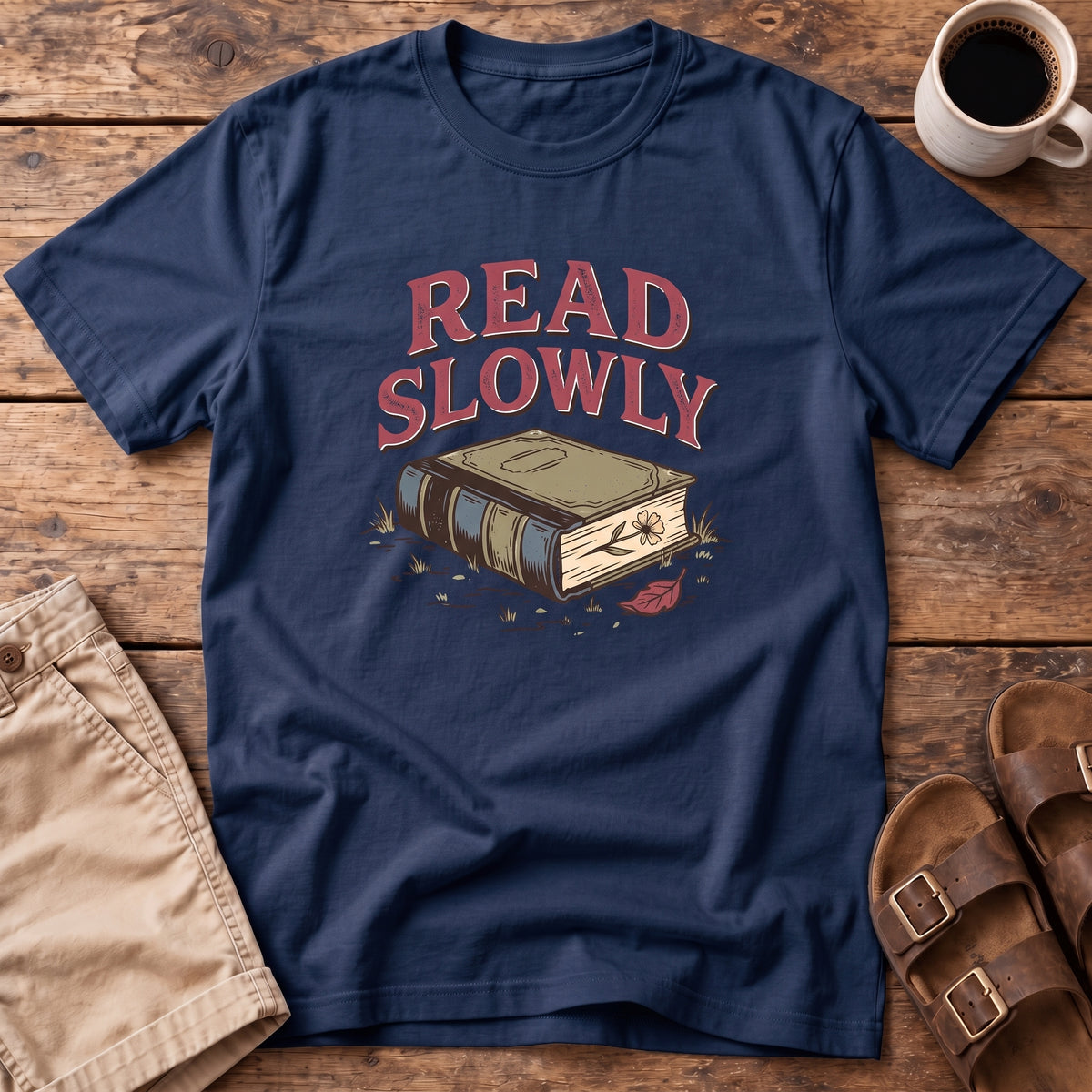 Read Slowly Book T‑Shirt
