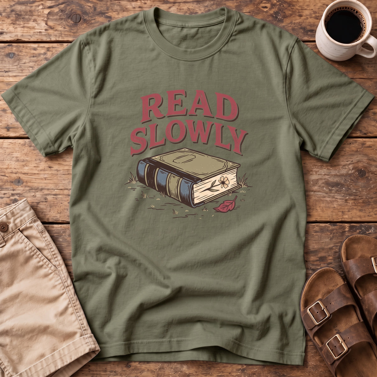 Read Slowly Book T‑Shirt