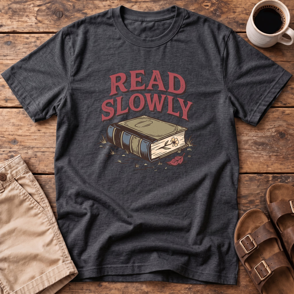 Read Slowly Book T‑Shirt