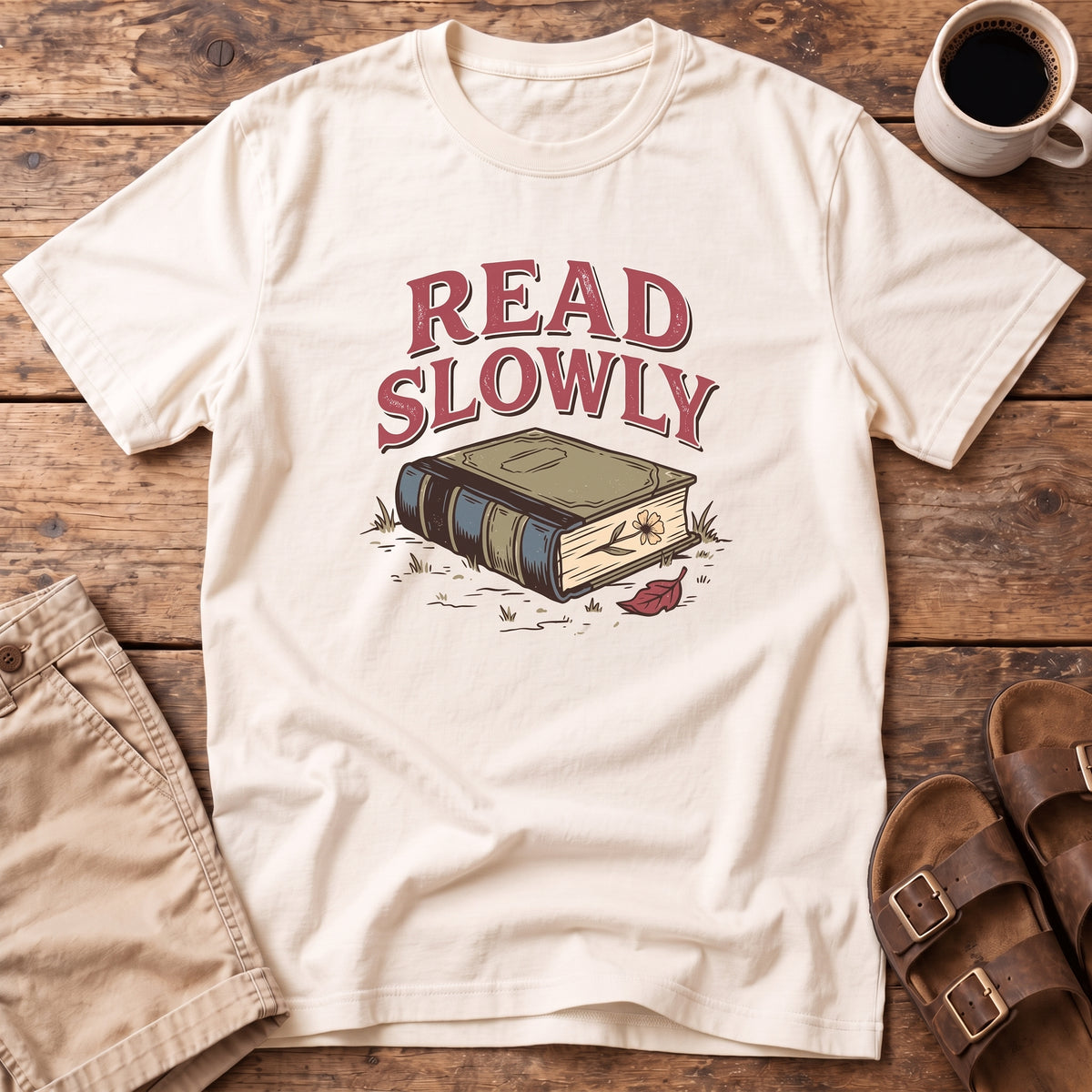 Read Slowly Book T‑Shirt
