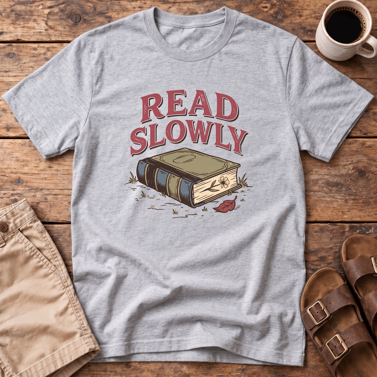 Read Slowly Book T‑Shirt
